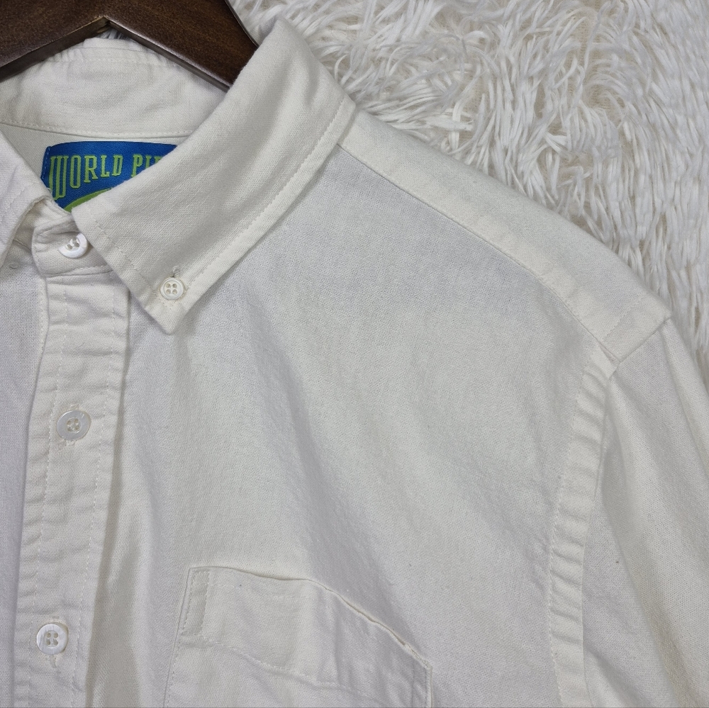 Mister Green World Piece‎ Hemp Blend Ivory Oxford Button Down Shirt Mens L